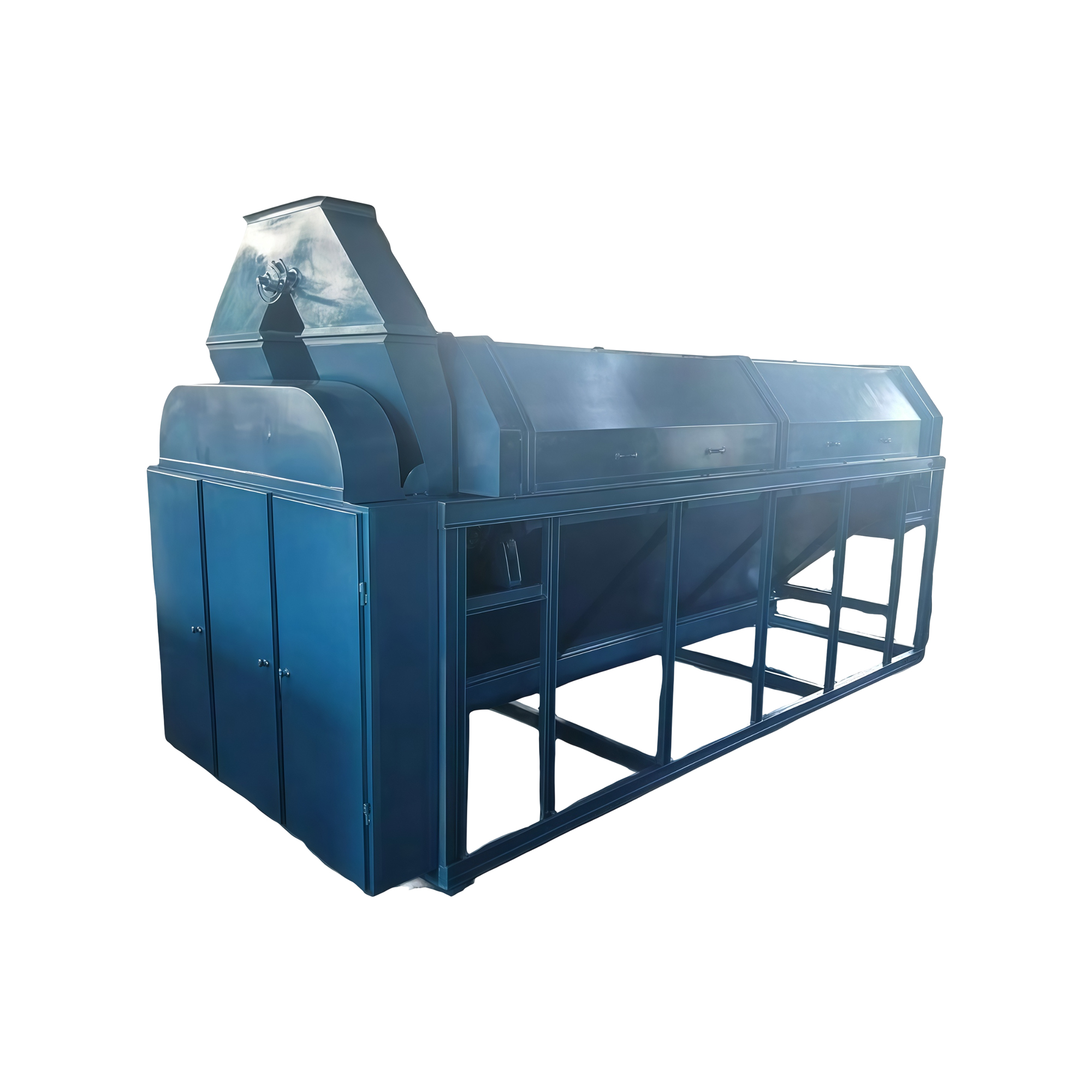 Toothed roller dehulling machine with an elevated feed inlet